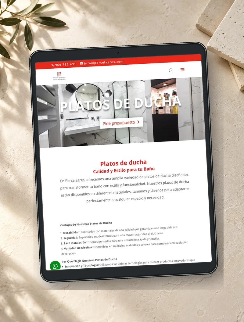 Web de Porcelagres, reformas de baños y cocinas, diseñada por Sergio Zeus