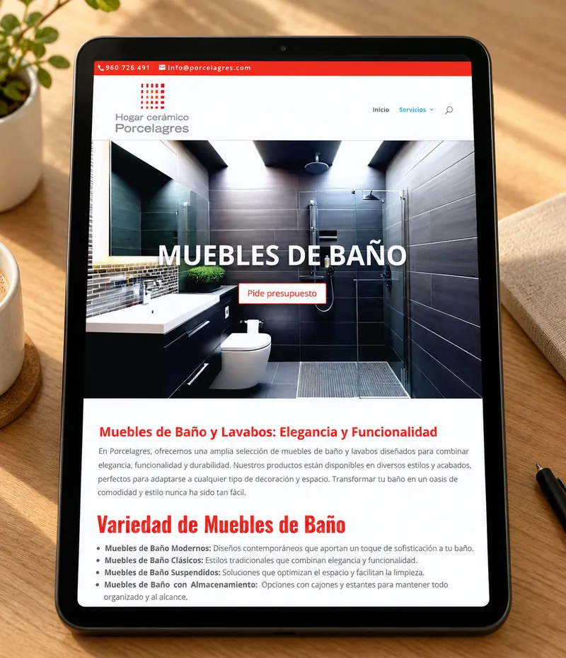 web de Porcelagres, reformas de baños y cocinas