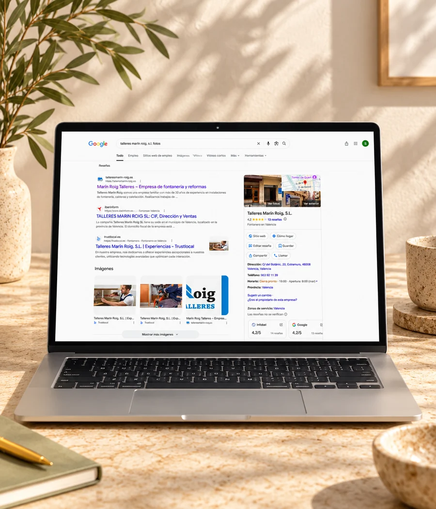 Ficha de Google Business Profile de una empresa en el mapa y en las búsquedas locales